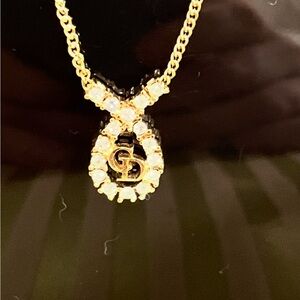 Dior Gold-Tone Crystal Teardrop Logo Necklace